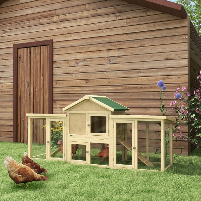 Gallinero Grande de Madera 204x85x93 cm Jaula para 2-4 Gallinas Gallinero con Nido Bandeja Extraíble Techo de Asfalto y Rampa para Exterior Natural