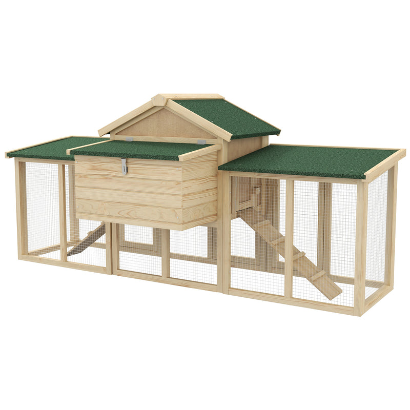 Gallinero Grande de Madera 204x85x93 cm Jaula para 2-4 Gallinas Gallinero con Nido Bandeja Extraíble Techo de Asfalto y Rampa para Exterior Natural