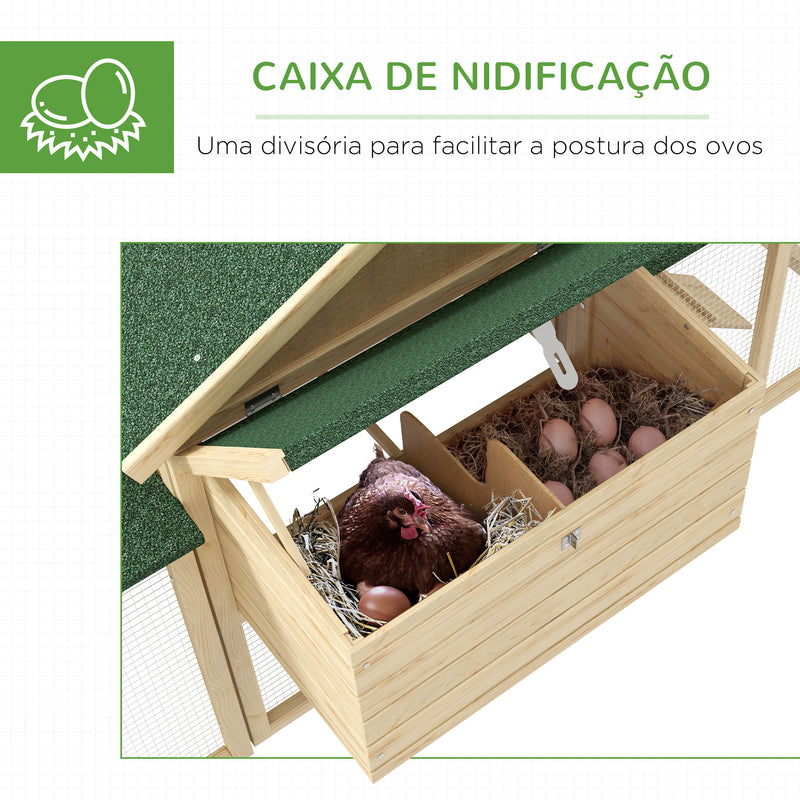 Gallinero Grande de Madera 204x85x93 cm Jaula para 2-4 Gallinas Gallinero con Nido Bandeja Extraíble Techo de Asfalto y Rampa para Exterior Natural