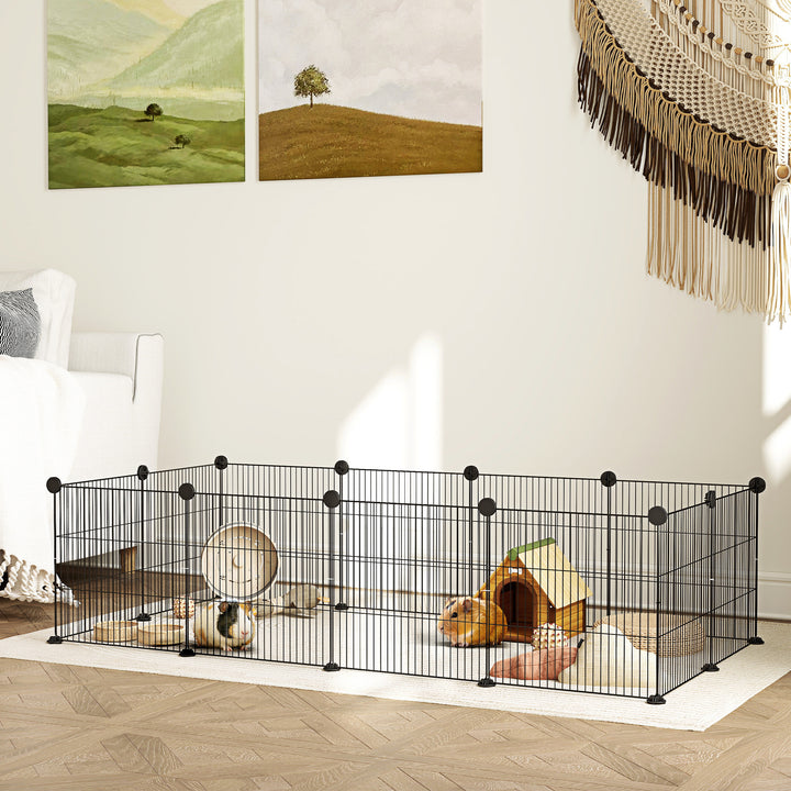 Recinto de Metal para Animais de Estimação Recinto Metálico com 12 Painéis para Pequenos Animais Desmontável DIY 140x70x35 cm Preto