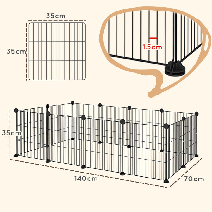 Recinto de Metal para Animais de Estimação Recinto Metálico com 12 Painéis para Pequenos Animais Desmontável DIY 140x70x35 cm Preto