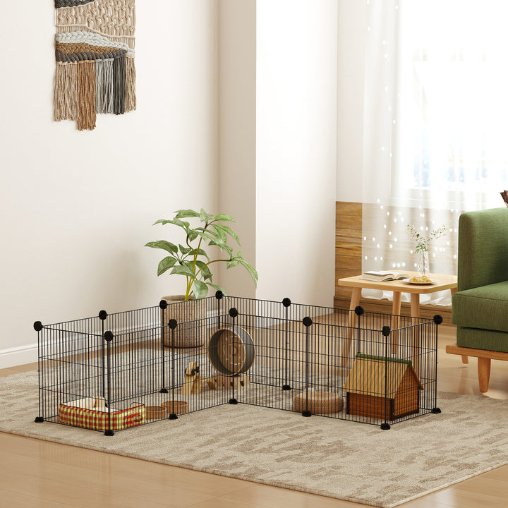 Recinto de Metal para Animais de Estimação Recinto Metálico com 12 Painéis para Pequenos Animais Desmontável DIY 140x70x35 cm Preto