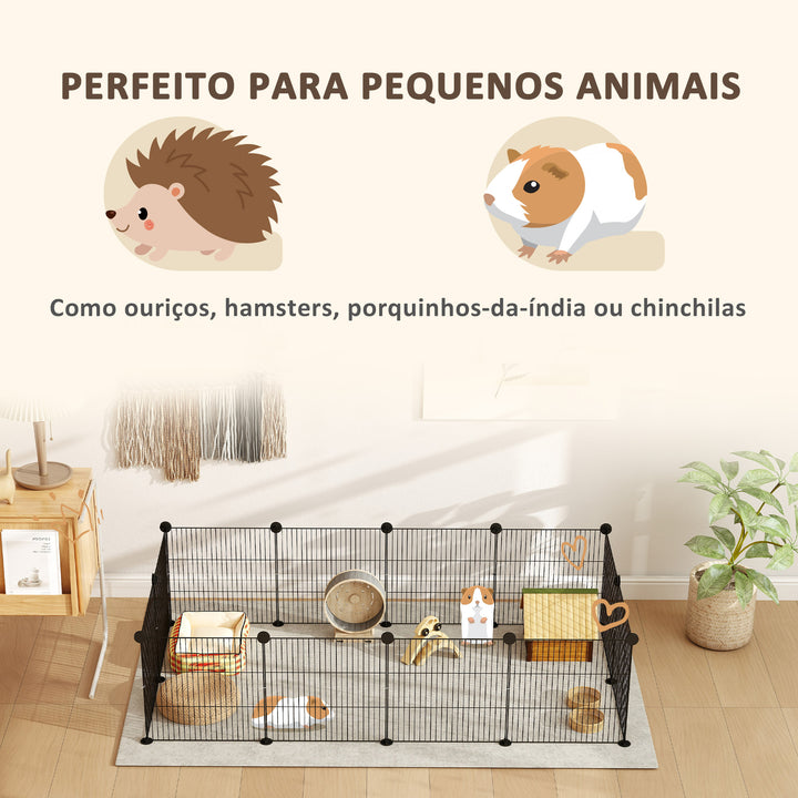 Recinto de Metal para Animais de Estimação Recinto Metálico com 12 Painéis para Pequenos Animais Desmontável DIY 140x70x35 cm Preto