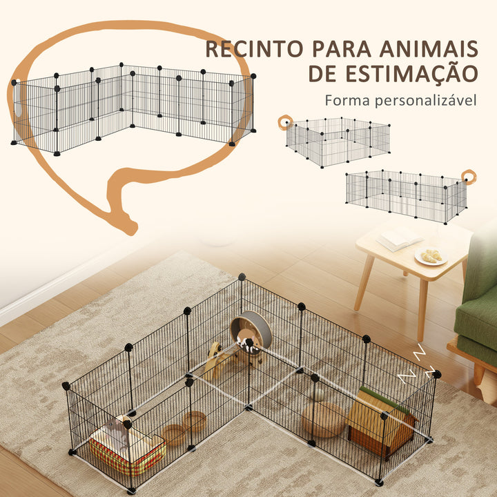 Recinto de Metal para Animais de Estimação Recinto Metálico com 12 Painéis para Pequenos Animais Desmontável DIY 140x70x35 cm Preto