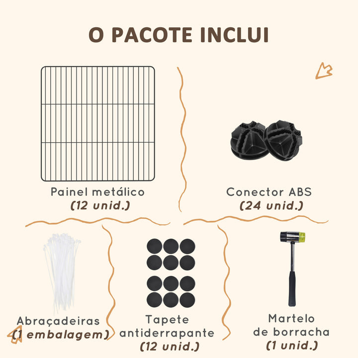 Recinto de Metal para Animais de Estimação Recinto Metálico com 12 Painéis para Pequenos Animais Desmontável DIY 140x70x35 cm Preto