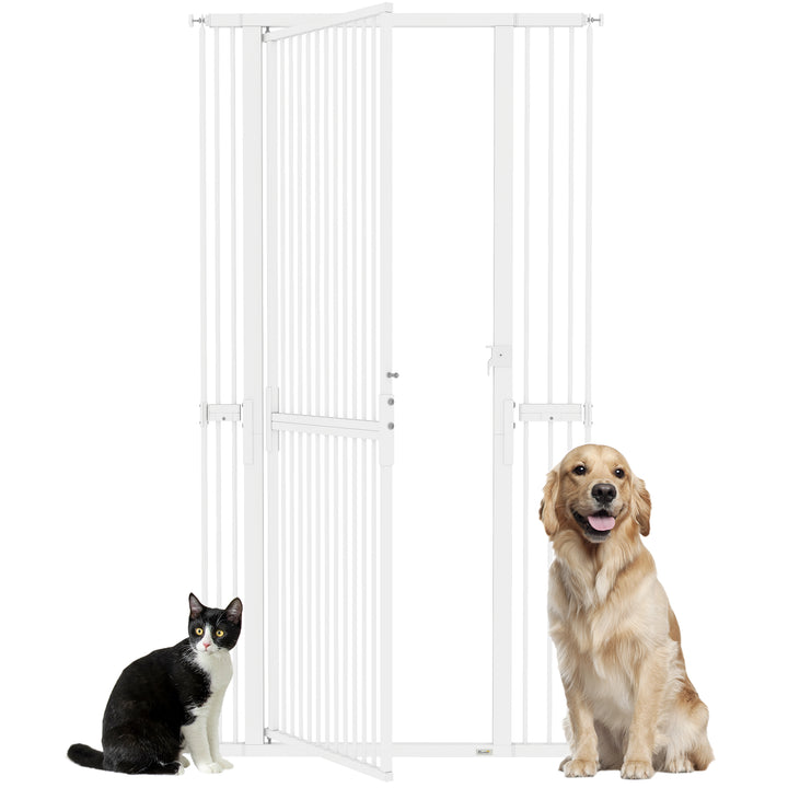 Barreira de Segurança para Cães e Gatos Extra Alta 180 cm Barreira para Cães Extensível 76-104 cm Separação 3,5 cm para Portas e Escadas com Montagem por Pressão 2 Extensões Branco