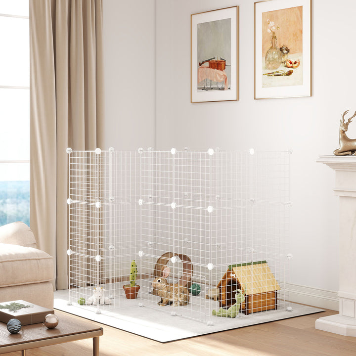 Recinto de Metal para Animais de Estimação Recinto Metálico com 36 Painéis para Pequenos Animais Desmontável DIY 146x73x73 cm Branco