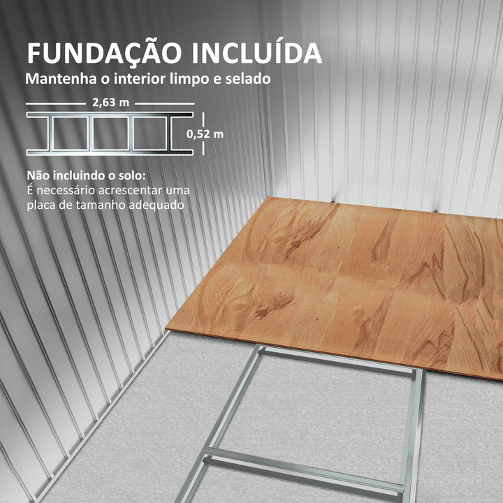 Abrigo de Jardim 280x130x172cm Abrigo de Exterior de Aço Galvanizado com Porta Corredeira e Ventilações para Armazenamento de Ferramentas Cinza Escuro