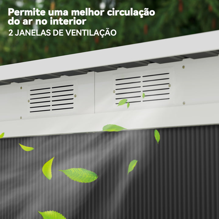 Abrigo de Jardim 280x130x172cm Abrigo de Exterior de Aço Galvanizado com Porta Corredeira e Ventilações para Armazenamento de Ferramentas Cinza Escuro