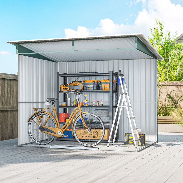 Abrigo de Jardim 4,5 m² 260x194x200 cm Abrigo Exterior Metálico com Painéis Frontais Transparentes e 2 Portas Deslizantes para Armazenamento de Ferramentas Verde