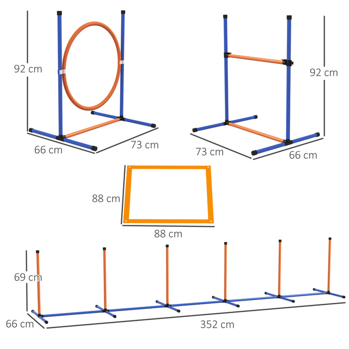Conjunto de Treino de Agilidade para Cães de 4 Peças Jogo de Agilidade para Cães com Piquetes para Slalom Zona de Descanso Valla e Anel de Salto Laranja e Azul