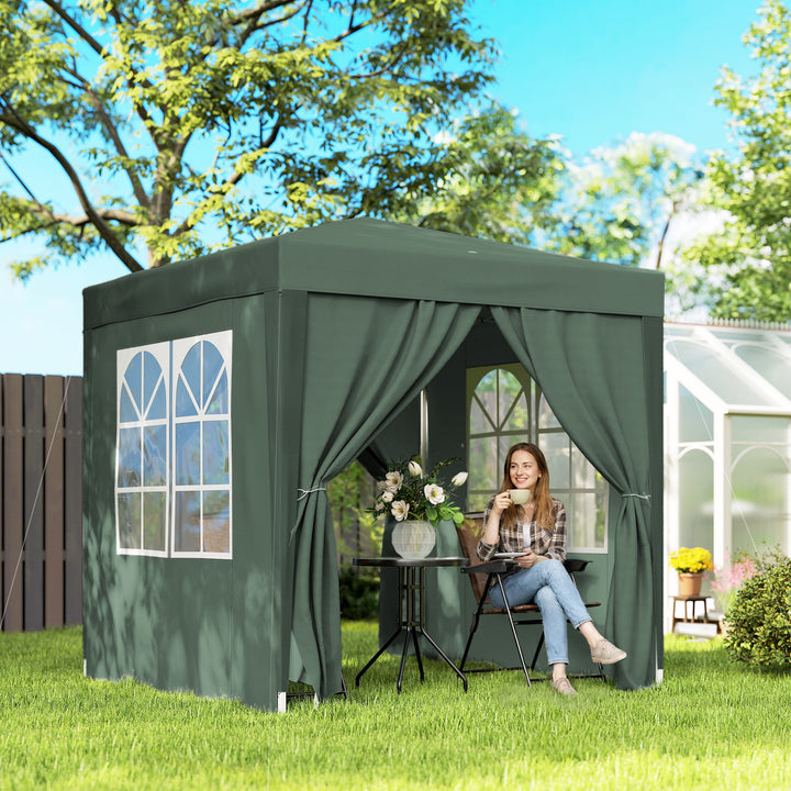 Tenda Dobrável 2x2 m Tenda de Jardim com 4 Paredes Laterais Tecido Oxford 2 Portas 2 Janelas e Bolsa de Transporte para Exterior Terraço Campismo Festas Verde