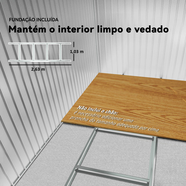 Abrigo de Jardim Exterior Abrigo e Jardim Metálico para Armazenamento de Ferramentas com 4 Janelas 277x195x192 cm Branco e Cinza Escuro