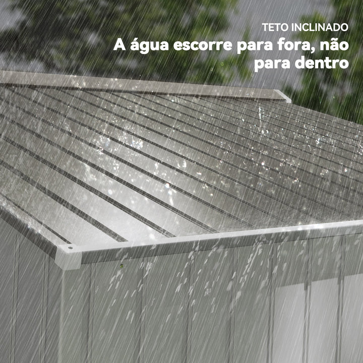 Abrigo de Jardim Exterior Abrigo e Jardim Metálico para Armazenamento de Ferramentas com 4 Janelas 277x195x192 cm Branco e Cinza Escuro