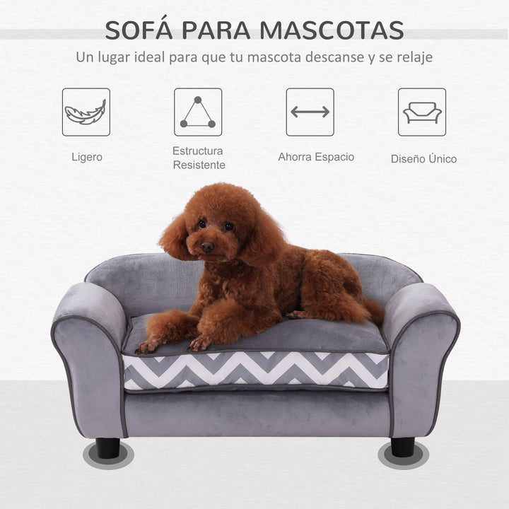 Sofá para animais de estimação com pernas de madeira com almofada acolchoada aconchegante e capa lavável 73,5x41x33 cm cinza
