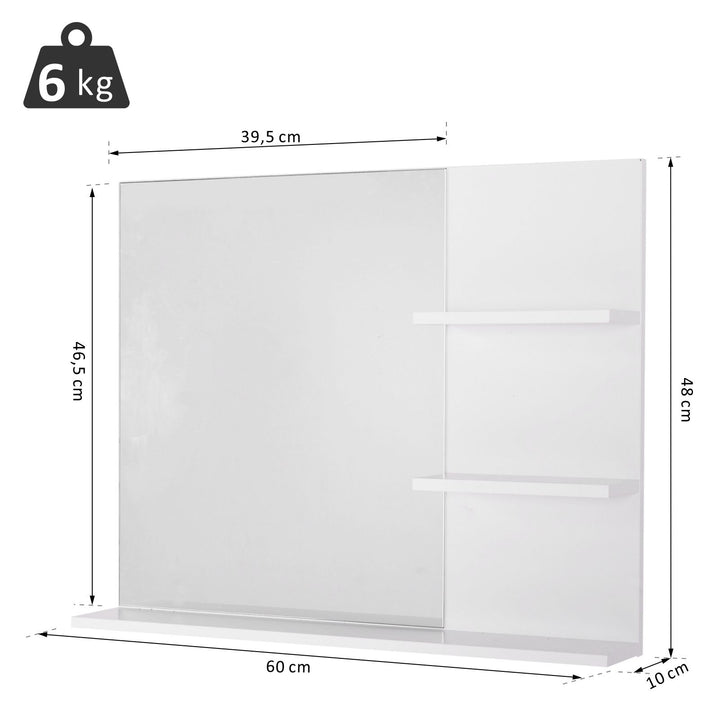 Espelho para Casa de Banho Espelho Casa de Banho para Pendurar na Parede com 3 Prateleiras 60x10x47cm Branco