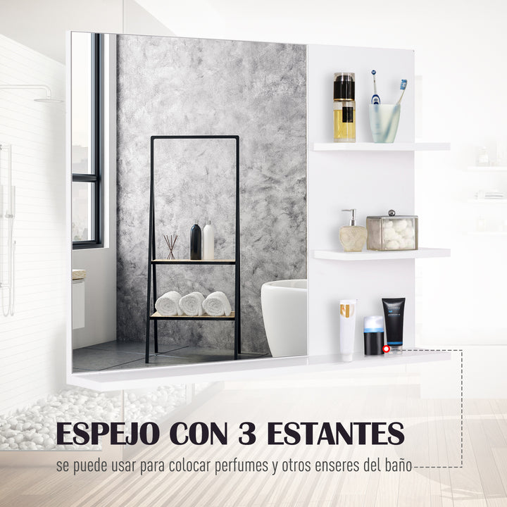 Espelho para Casa de Banho Espelho Casa de Banho para Pendurar na Parede com 3 Prateleiras 60x10x47cm Branco