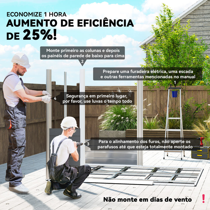 Abrigo de Jardim Exterior 4,4 m² 240x206x198 cm Abrigo de Jardim com Porta de Correr e Fechadura Armário para Jardim Pátio Cinza Escuro