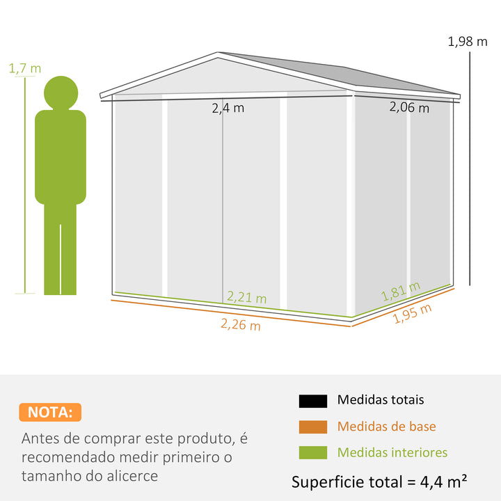 Abrigo de Jardim Exterior 4,4 m² 240x206x198 cm Abrigo de Jardim com Porta de Correr e Fechadura Armário para Jardim Pátio Cinza Escuro