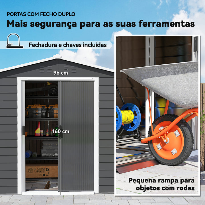 Abrigo de Jardim Exterior 4,4 m² 240x206x198 cm Abrigo de Jardim com Porta de Correr e Fechadura Armário para Jardim Pátio Cinza Escuro
