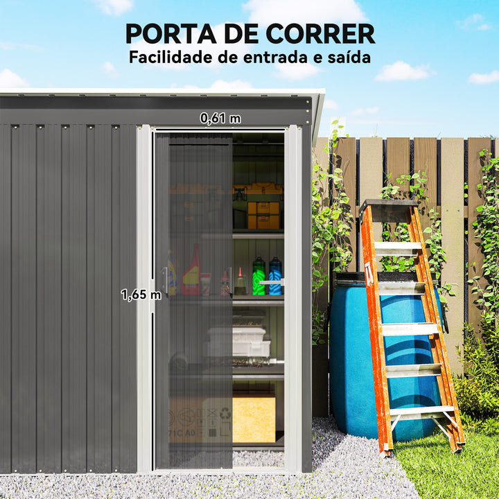 Abrigo de Jardim Exterior 163x89x182 cm Abrigo Metálico para Ferramentas com Porta de Correr e Teto Inclinado para Pátio Cinzento