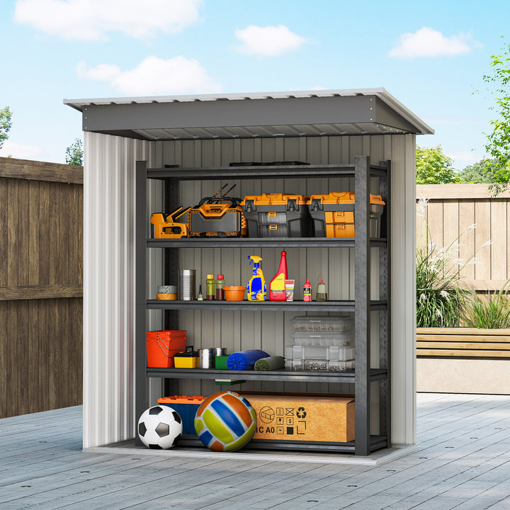 Abrigo de Jardim Exterior 163x89x182 cm Abrigo Metálico para Ferramentas com Porta de Correr e Teto Inclinado para Pátio Cinzento