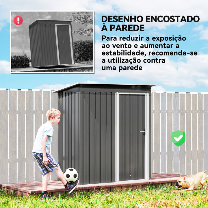 Abrigo de Jardim Exterior 163x89x182 cm Abrigo Metálico para Ferramentas com Porta de Correr e Teto Inclinado para Pátio Cinzento