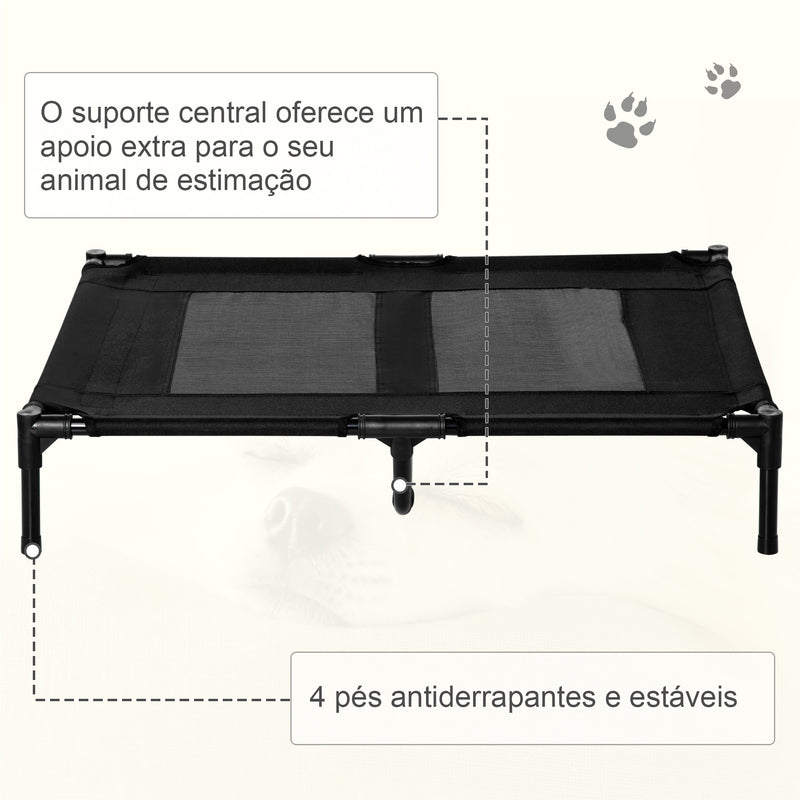 Cama Elevada para Cães Cama de Animais de Estimação com Malha Transpirável e Tecido Oxford para Exterior Interior Jardim Terraço 92x76x18 cm Preto