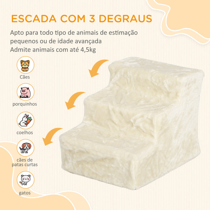 Escada para Cães de 3 Degraus Escada para Animais com Capa Removível e Lavável Rampa para Cães e Gatos para Cama Sofá, 46x35x35 cm Bege