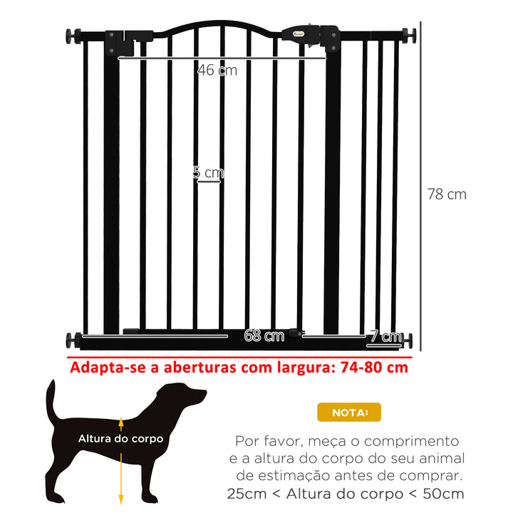 Barreira de Segurança para Cães Barreira com Largura Ajustável 74-80 cm Barreira para Cães com Extensão para Escadas e Portas Preto