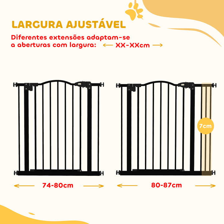 Barreira de Segurança para Cães Barreira com Largura Ajustável 74-80 cm Barreira para Cães com Extensão para Escadas e Portas Preto