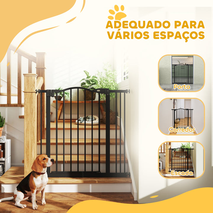 Barreira de Segurança para Cães Barreira com Largura Ajustável 74-80 cm Barreira para Cães com Extensão para Escadas e Portas Preto
