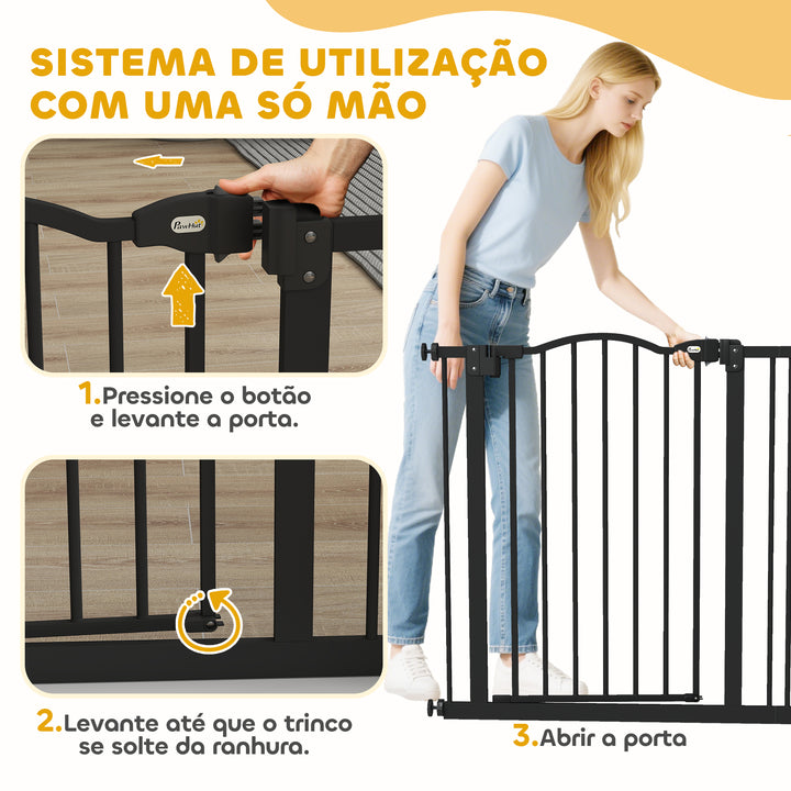 Barreira de Segurança para Cães Barreira com Largura Ajustável 74-80 cm Barreira para Cães com Extensão para Escadas e Portas Preto