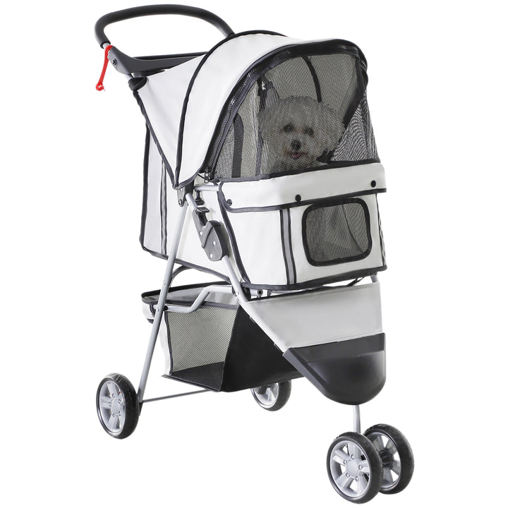 Carrinho Dobrável Animais de Estimação 75x45x97 cm Cão Gato Carrinho Rodas Giram 360º Cinzento
