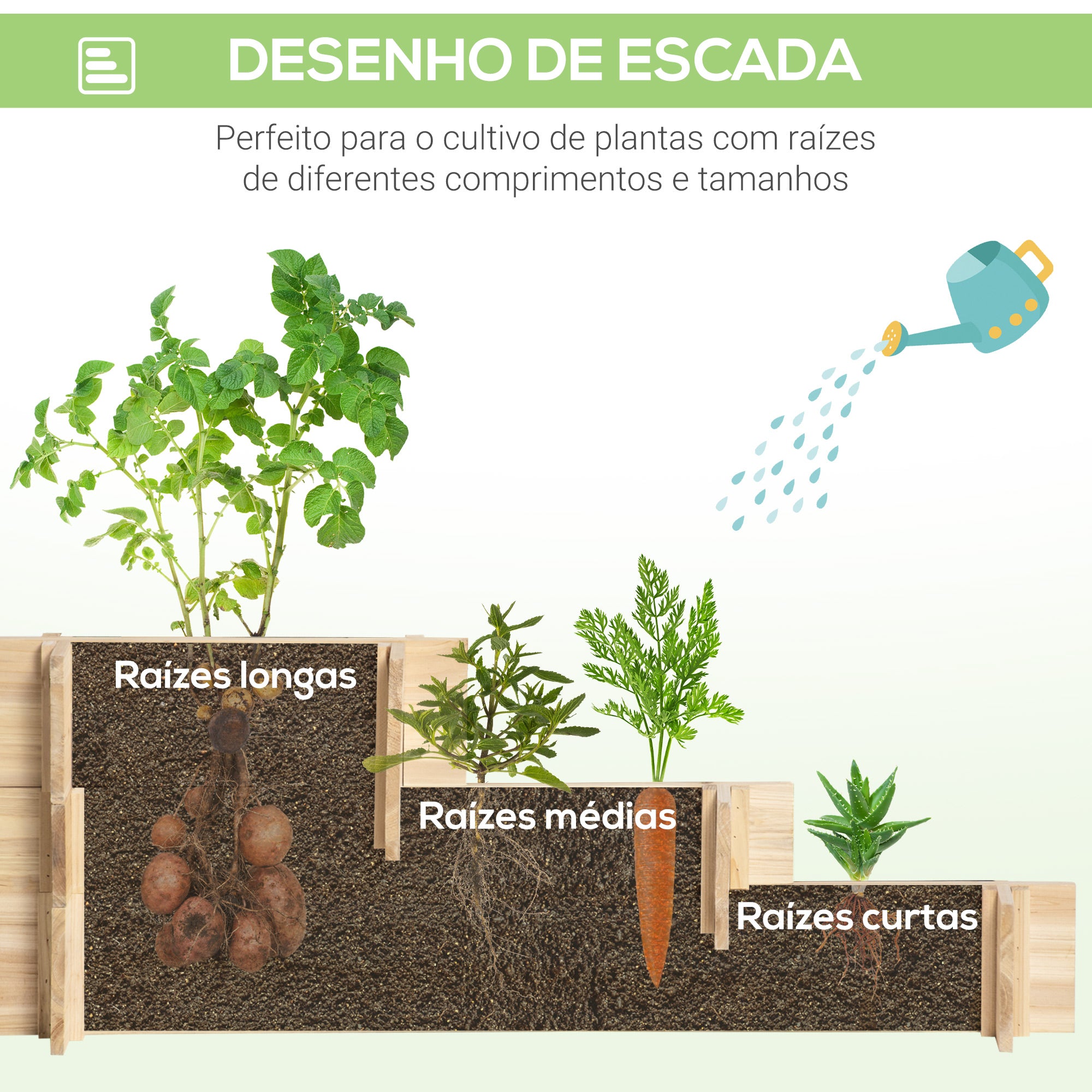 Caixa de Plantio de Madeira de 3 Níveis Horta Vertical em Escada com Malha Geotextil para Cultivos de Plantas Flores para Jardim Terraço Exterior 93x93x35 cm Natural