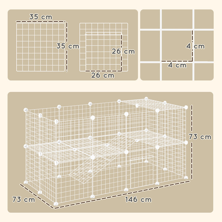 Recinto de Metal para Animais de Estimação Recinto Metálico com 36 Painéis para Pequenos Animais Desmontável DIY 146x73x73 cm Branco