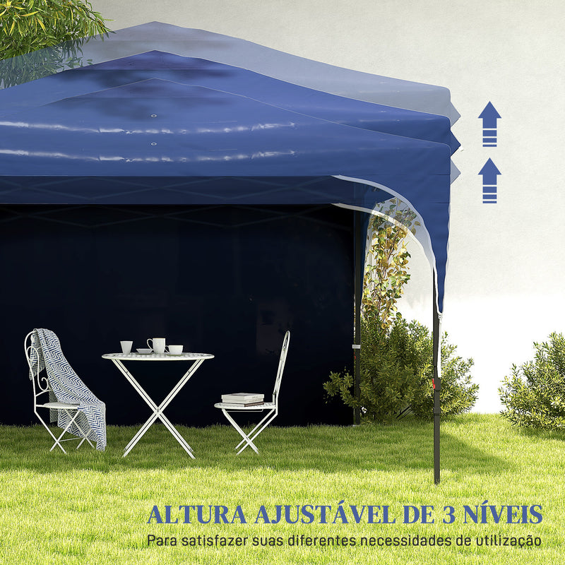 Tenda Dobrável 3x3m com Altura Ajustável Tenda de Jardim com 1 Parede Lateral Teto com Ventilação 4 Sacos de Areia e Bolsa de Transporte para Campismo Festas Azul