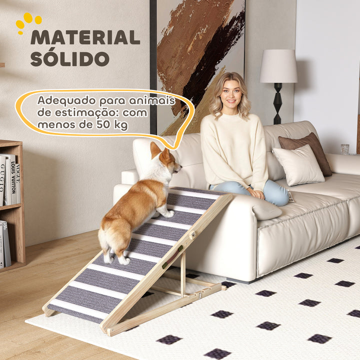 Rampa para Cães Dobrável e com Altura Ajustável 41-60 cm Rampa para Animais de Estimação de Madeira com Tapete Antiderrapante para Cães Pequenos Médios e Grandes 120x50x60 cm Madeira e Cinza