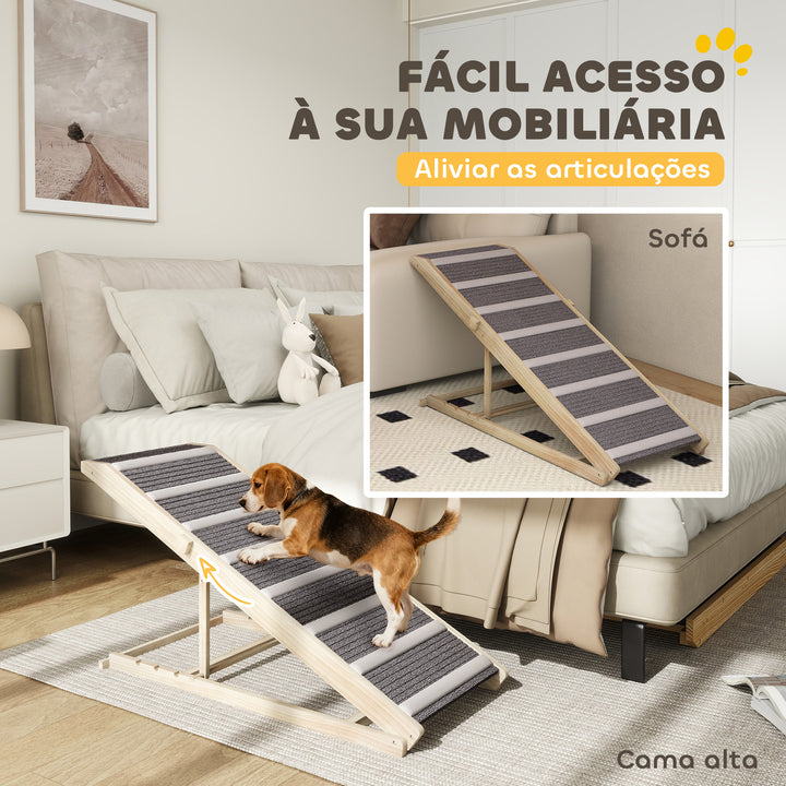 Rampa para Cães Dobrável e com Altura Ajustável 41-60 cm Rampa para Animais de Estimação de Madeira com Tapete Antiderrapante para Cães Pequenos Médios e Grandes 120x50x60 cm Madeira e Cinza