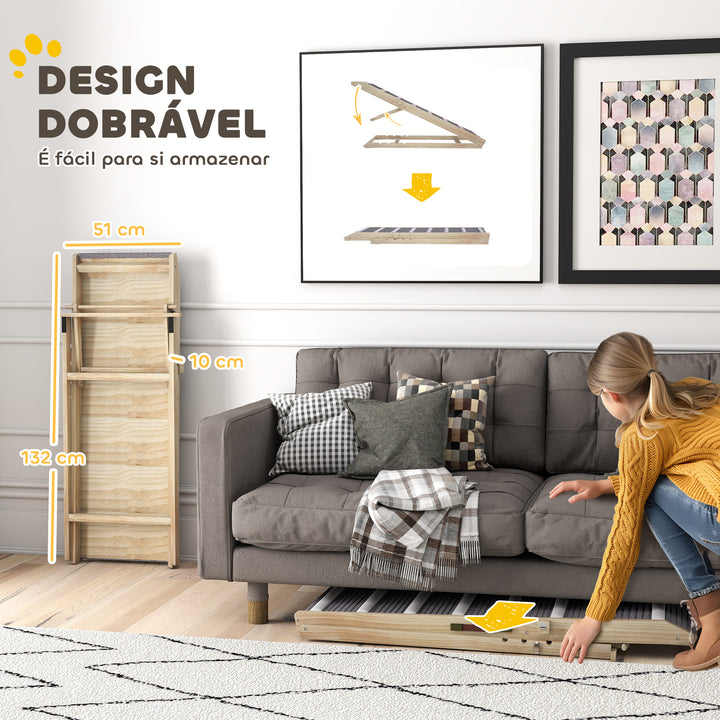 Rampa para Cães Dobrável e com Altura Ajustável 41-60 cm Rampa para Animais de Estimação de Madeira com Tapete Antiderrapante para Cães Pequenos Médios e Grandes 120x50x60 cm Madeira e Cinza