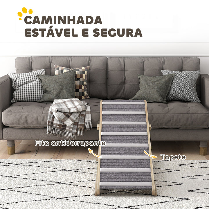 Rampa para Cães Dobrável e com Altura Ajustável 41-60 cm Rampa para Animais de Estimação de Madeira com Tapete Antiderrapante para Cães Pequenos Médios e Grandes 120x50x60 cm Madeira e Cinza