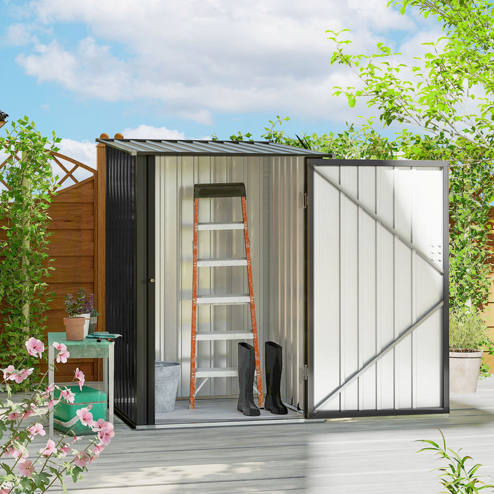 Abrigo de Jardim 0,92 m² 100x103x160cm Abrigo Exterior de Aço Galvanizado com Porta Fechadura e Teto Inclinado para Armazenamento de Ferramentas Cinza Escuro