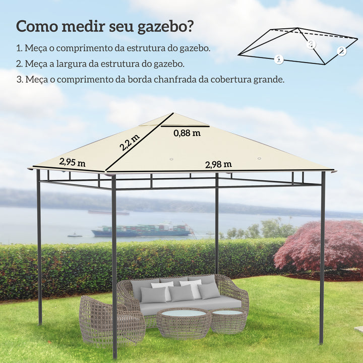 Teto de Reposição para Toldo 3x3 m Cobertura de Reposição com 8 Orifícios de Drenagem Ventilação e Proteção UV SOMENTE Cobertura para Tenda Creme