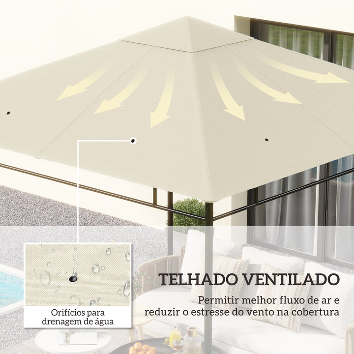 Teto de Reposição para Toldo 3x3 m Cobertura de Reposição com 8 Orifícios de Drenagem Ventilação e Proteção UV SOMENTE Cobertura para Tenda Creme