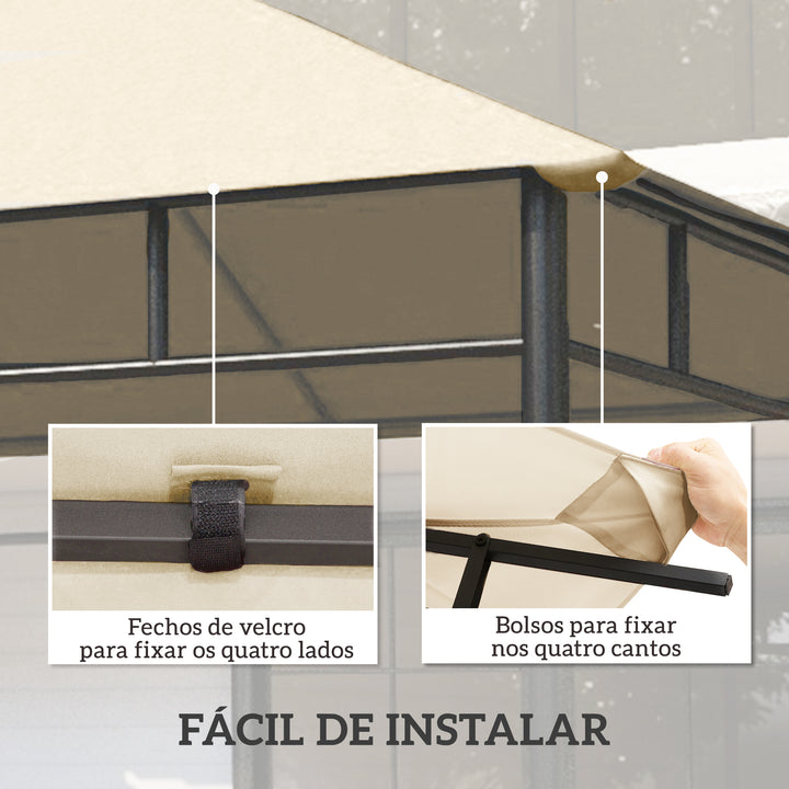 Teto de Reposição para Toldo 3x3 m Cobertura de Reposição com 8 Orifícios de Drenagem Ventilação e Proteção UV SOMENTE Cobertura para Tenda Creme