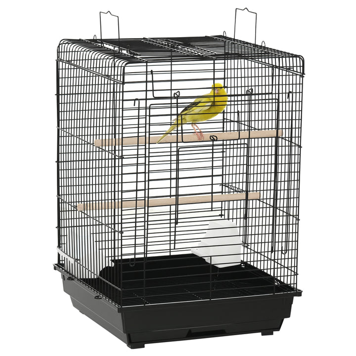 Gaiola para Pássaros Gaiola Metálica para Pássaros 40x40x59 cm com Teto Abatível 2 Poleiros 2 Comedouros e Bandeja Amovível para Canários Periquitos Preto