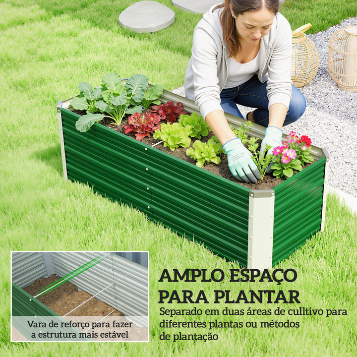 Caixa de Plantio de Aço com Luvas Caixa de Plantio Retangular para Cultivos de Plantas Flores para Terraço Jardim Exterior 125x47x40cm Verde
