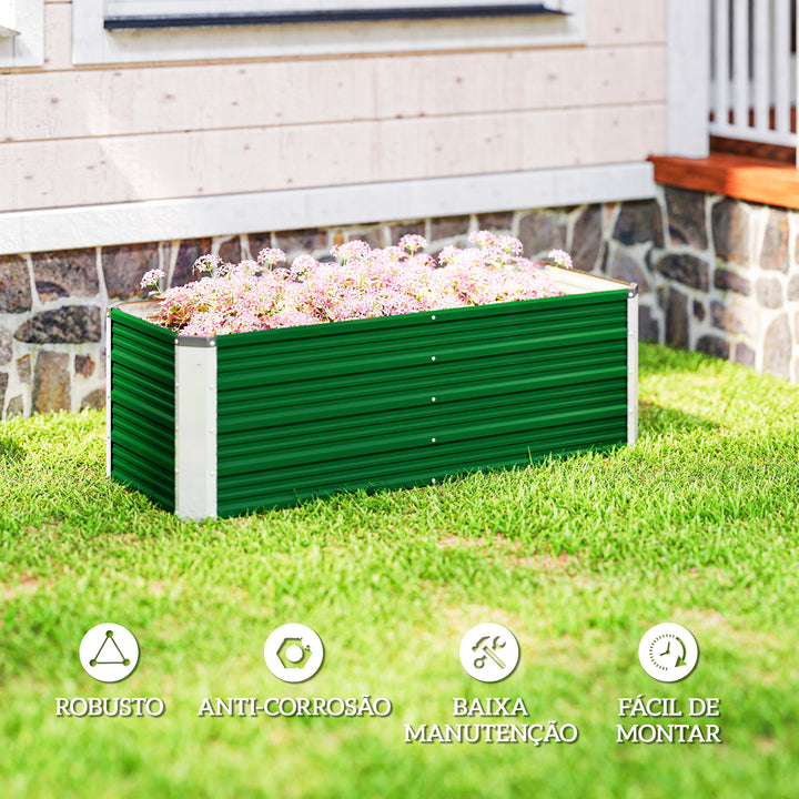 Caixa de Plantio de Aço com Luvas Caixa de Plantio Retangular para Cultivos de Plantas Flores para Terraço Jardim Exterior 125x47x40cm Verde