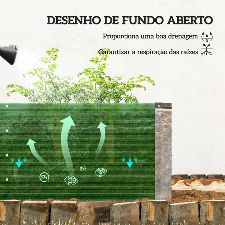 Caixa de Plantio de Aço com Luvas Caixa de Plantio Retangular para Cultivos de Plantas Flores para Terraço Jardim Exterior 125x47x40cm Verde