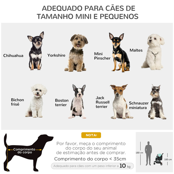 Carrinho para Cães Dobrável Carrinho para Animais de Estimação Carrinho para Cães Pequenos com Cesta de Armazenamento Janela de Malha Capa para Chuva e 2 Rodas Universais 80,5x51,5x100 cm Verde